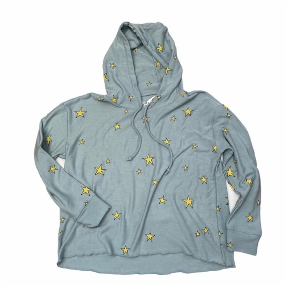 Chaser CW7885 Hi-Lo Cropped Yellow Star Hoodie